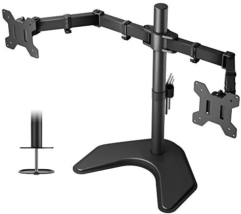 BONTEC Soporte Monitor para 2 Monitores 13"-27" Pulgadas LED/LCD, Soporte para Monitor Mesa con Giro de 180 °, Rotación de 360° y Altura Ajustable, hasta 10 kg, VESA 75x75/100x100mm, Negro
