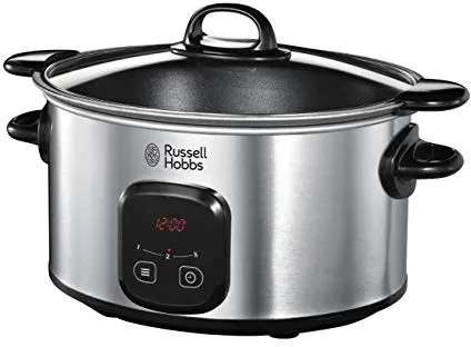 Russell Hobbs Olla de Cocción Lenta Maxicook - Capacidad 6 L, 8 Raciones, 3 Temperaturas, Temporizador Digital, Cazuela de Aluminio, Revestimiento Antiadherente, Tapa de Cristal, Plata - 22750-56