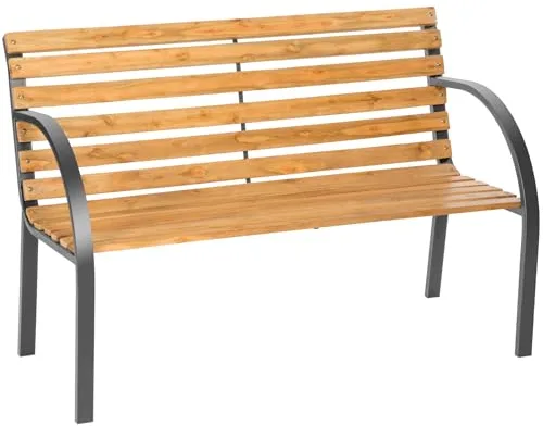 tectake® Banco de Jardín Exterior, Madera Lacada y Hierro Fundido, Diseño Elegante, Resistente y Estable, Patio y Terraza - Tradicional