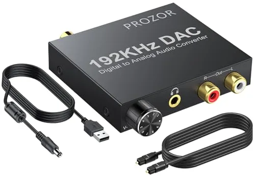 PROZOR DAC Convertidor Digital a Analógico 192kHz Adaptador Coaxial Óptico a RCA 3.5mm Jack Control de Volumen Conversor Audio Digital para HDTV PS3 PS4 DVD BLU-Ray Amplificador AV