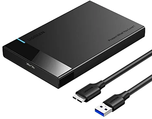 UGREEN Carcasa Disco Duro 2.5" USB 3.0 con UASP Caja 2,5 HDD SSD SATA I/II/III de 7mm 9.5mm, 6TB MAX Compatible con MacBook, Xbox X/S, PS4, TV con Cable