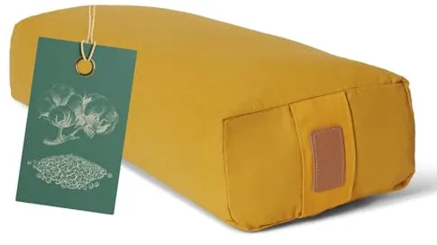 #DoYourYoga Yogabolster Rectangular Paravati con Cáscaras de Trigo Sarraceno Orgánico - Cojín de Meditación, Yin Yoga & Pilates - Funda Lavable Algodón 100% - 67 x 13 cm/Amarillo Curry