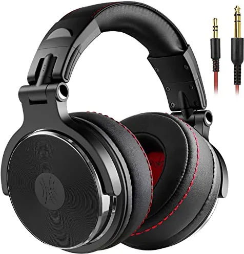 OneOdio - Auriculares de DJ para supervisión en Estudio, Mezclas, Aislamiento acústico, Carcasa giratoria a 90 º, Ajuste de 50 mm, Almohadillas de Piel, Auriculares de DJ con micrófono