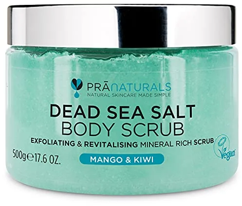 PraNaturals Exfoliante Corporal de Sal del Mar Muerto 500g Body Scrub de Sales para Nutrir la Piel, Rico en Minerales Naturales para Todo Tipo de Piel (Mango y Kiwi)