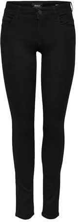 ONLY Onlrain Reg Skinny Jeans Cry6060 Vaqueros, Black Denim, 42W / 32L