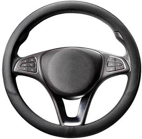 COFIT Funda Volante Coche Universal Protector Volante Transpirable y Antideslizante Cubre Microfibra Cuero M 37-38cm Negro