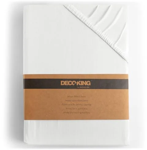 DecoKing Sábana Bajera Ajustable 100x200-120x200 cm 100% Algodón Peinado Jersey Suave Sabana 100x200cm - 120x200cm Blanco Amber