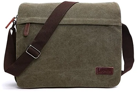 LOSMILE Bolsos bandolera de Hombres, Bolso de Hombro de Lona, Bolsas mensajero para portátiles, Bolsas escolares, Trabajo y escuela. (L-Army Green)