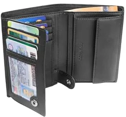 TRAVANDO Cartera Hombre Dublin con Bloqueador RFID, Billetera Negra, Tarjetero, Monedero Varón, Portamonedas, Regalo Wallet Vertical Bolsillo Monedas Botón a presión Tarjetera Ranuras