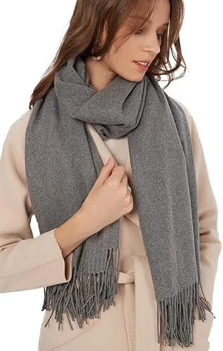 MaaMgic Bufanda Mujer Invierno Pañuelo Palestino Bufanda Pashmina Mujer Grande Chal Sólido Algodón Suave con Borlas Regalos Originales Reversibles Scarf 200 × 70 CM Gris Oscuro