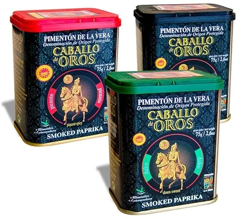 Caballo de Oros Pimentón de la Vera D.O.P. Pack de tres sabores, Dulce, Agridulce y Picante - 75 g