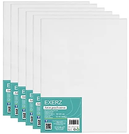 EXERZ 30x40cm Paneles de Lienzos 6 piezas - 0,3cm de Espesor / A3 Lienzos 280GSM / 100% Algodón - Color Blanco/Triple Preparado/Libre de Acido/Hebra Media / - acrílicos & óleo