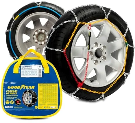 Goodyear Juego de 2 Cadenas de Nieve Metálicas para Coche de 9 mm Talla 90 con Tensor Automático Goodyear