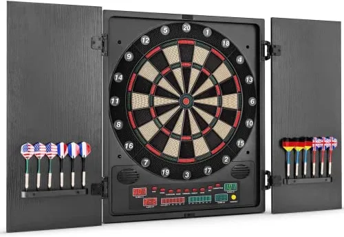 Oneconcept Dartmaster 180 - Diana electrónica, Diana automática, 1-8 Jugadores, Rival Virtual, 12 Dardos, Apoyo para Diana Dardos, Diana electrónica Profesional, 27 Juegos, 2 Puertas, Negro