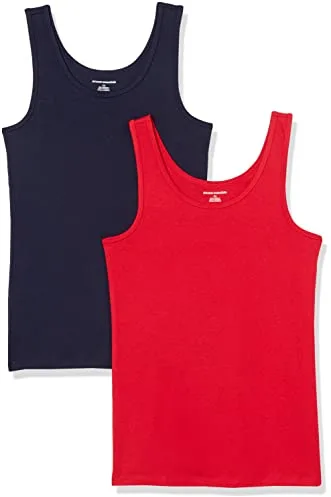 Amazon Essentials 2-pack Tank, camisa Mujer, Rojo (Red/Navy), Medium (Talla del fabricante: )