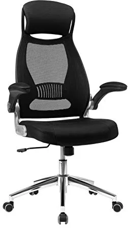 SONGMICS OBN86BK Silla giratoria de Oficina Silla de Escritorio de Malla con reposacabezas Mecanismo sincronizad y Altura Ajustable Negro