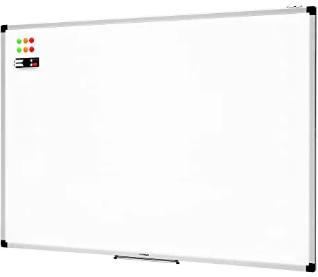 Amazon Basics Pizarra blanca magnética con bandeja para rotuladores y marco de aluminio, 120 cm x 90 cm
