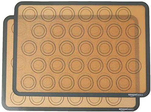 Amazon Basics Rectangular Tapete de silicona para hornear macarons, juego de 2 unidades, 29.5 x 41.9 cm, Beige, Gris