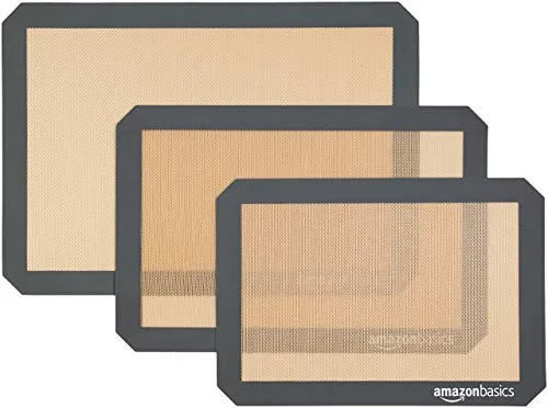 Amazon Basics Rectangular Tapete de silicona para hornear, juego de 3 unidades, Marrón,negro, 23.0cm x 33.0cm, 25.0cm x 29.5cm, 29.5cm x 37.5cm