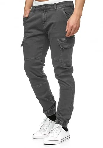 Indicode Hombres August Pantalón Cargo de algodón con 6 Bolsillos Raven L