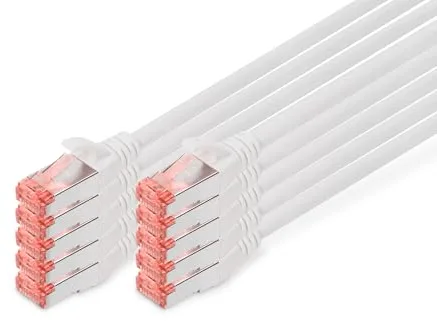 DIGITUS Cable LAN Cat 6 - 1m - 10 Piezas - Cable de red RJ45 - S/FTP Blindado - Compatible con Cat 6A y Cat 7 - Blanco