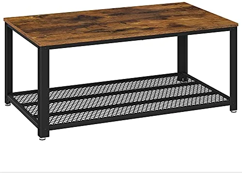 Vasagle LCT61X - Mesa de Centro en diseño Industrial, para la televisión, para el salón, con Gran Estante, Patas Regulables, Protege el Suelo, con Estructura de Metal, Estable, fácil de Montar