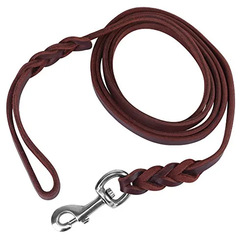 Correa de Cuero Marrón para Perros, Correa de Cuero para Caminar Entrenamiento- Ideal para Paseos/Entrenamiento, Suave y Resistente(1.2m)