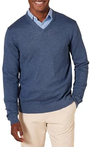 Amazon Essentials Suéter de cuello en V para hombre (disponible en tallas grandes y altas), azul jaspeado, talla M