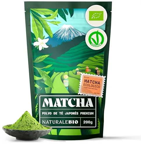 NaturaleBio Té Verde Orgánico en Polvo - 200g - Té Matcha Biológico Japonés, Bio Grado Premium - Cultivado en Japón, Uji, Kyoto - Ideal para Beber, Cocina y Latte