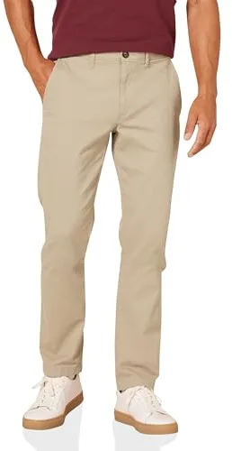 Amazon Essentials Pantalones chinos de pitillo, elásticos, informales Hombre, Marrón Caqui, 32W / 30L