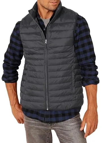 Amazon Essentials Lightweight Water-resistant Packable Puffer Vest, Abrigo Hombre, Negro (Black), Large