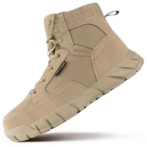 FREE SOLDIER Stivali da Uomo Ultraleggeri Stivali da Lavoro Tattici Militari 6" inch High-Tops Stivali da Neve Traspiranti Traspiranti per Camminare a Piedi (Abbronzatura 42 EU)