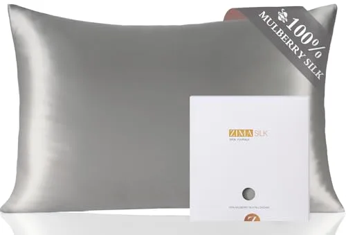 ZIMASILK Funda de Almohada Seda de Morera 100% de Momme 19 para el Cabello y la Piel, 50x75 cm, Ambos Lados de Seda, 1pc，Gris Oscuro