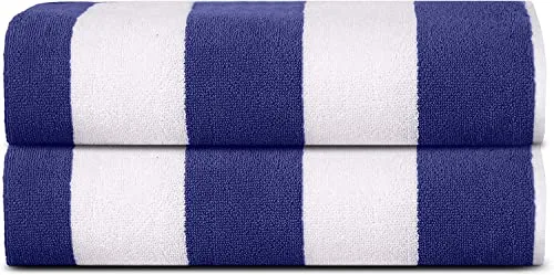 Sweet Needle Toallas de Playa para Adultos - Clásico a Rayas - Toalla de Piscina 100% algodón Terry Ringspun, Secado rápido, Toalla Grande de natación, 450 gsm Cabana - Azul Real 76 x 152 cm