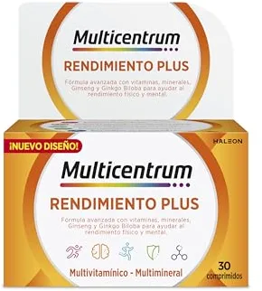 Multicentrum Plus Complemento Alimenticio Multivitamínico y Multimineral Con Ginseng y Ginkgo Biloba Para Adultos, Sin Gluten, 30 Comprimidos