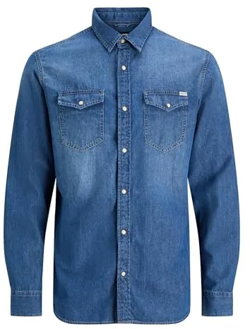 Jack & Jones Hombre Jjesheridan Shirt L/s Camisa vaquera,Azul (Medium Blue Denim Fit:Slim),Medium