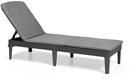 Keter Jaipur-Tumbona de Jardín Plegable, para Exterior terrazas, Patios, Jardines, con cojín Incluido, Color Gris