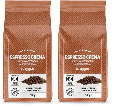 by Amazon - Café en grano Natural Espresso crema, tueste claro,- Certificado Rainforest Alliance, 500 g (Paquete de 2)