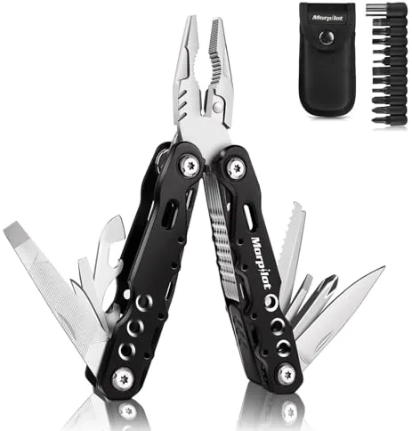 morpilot Alicate Multiuso Multi - Alicate 25 en 1, Destornilladores 11 en 1, Alicate Multifuncional de Acero Inoxidable, Anti - cáida para Actividades Exteriores con Bolsa de Nylon