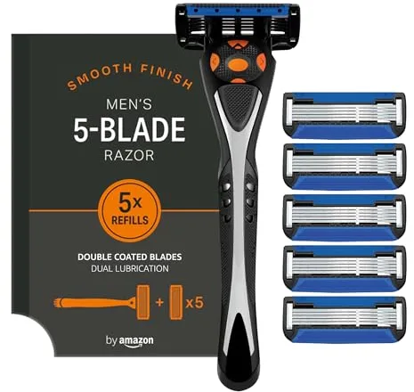 by Amazon Maquinilla de afeitar de cinco hojas para hombre con 6 recambios, Multicolor