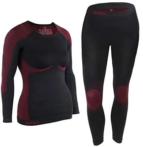 ALPIDEX Ropa Interior térmica Mujer cálido Funcional Transpirable esquí Deportes Conjuntos térmicos Invierno otoño, Tamaño:l/XL, Color:Negro-Rojo