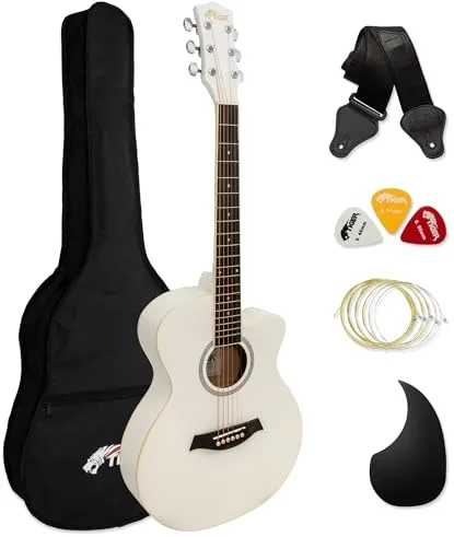 Tiger ACG1-WH Guitarra acústica de cuerpo pequeño con cuerdas de acero para principiantes - Blanco