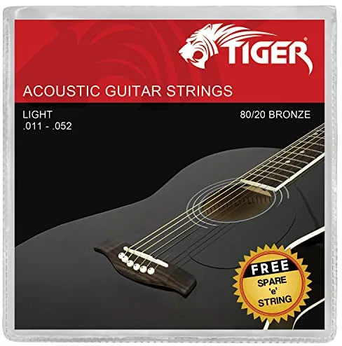 Tiger - Cuerdas para guitarra acústica, muy ligeras (.011-.052), cuerdas de acero para guitarra acústica