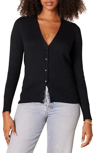 Amazon Essentials Jersey Ligero con Cuello de Pico (Disponible en Tallas Grandes) Mujer, Negro, S