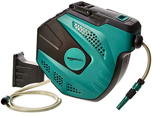 Amazon Basics Enrollador automático de manguera para pared, Verde, 25 m