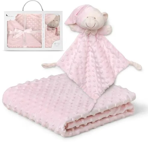Interbaby - Manta Bebe Recien Nacido + Doudou Bebe | Manta Algodon Bebe y Poliéster, Terciopelo, Cómoda, Cálida, 80x110cm | Peluche Bebe Suave, Adorable, 28x17cm | Burbuja + Osito Rosa