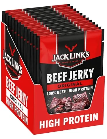 Jack Links Beef Jerky Original (12 x 40g) – Proteina Carne - Protein Snacks - Altamente Proteica - Cecina Seca Rica en Proteinas - Snack Proteico - Alta en proteínas para fitness, al aire libre