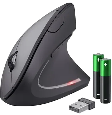 Trust Verto Ratón Vertical, Ratón Ergonómico Inalámbrico 800/1200/1600 dpi, 2.4GHz, Microrreceptor USB, Iluminado, para PC, Ordenador, Laptop, Desktop, Mac, Pilas Incluidas - Negro