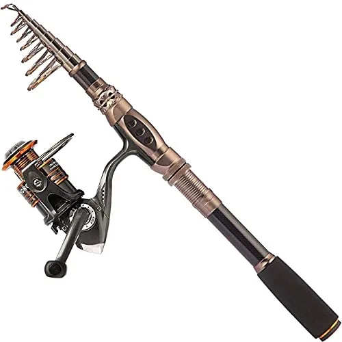 Plusinno caña de Pesca y Carrete Combos de Fibra de Carbono telescópica caña de Pescar con Carrete Combo Mar Agua Salada de Agua Dulce Kit caña de Pescar Kit