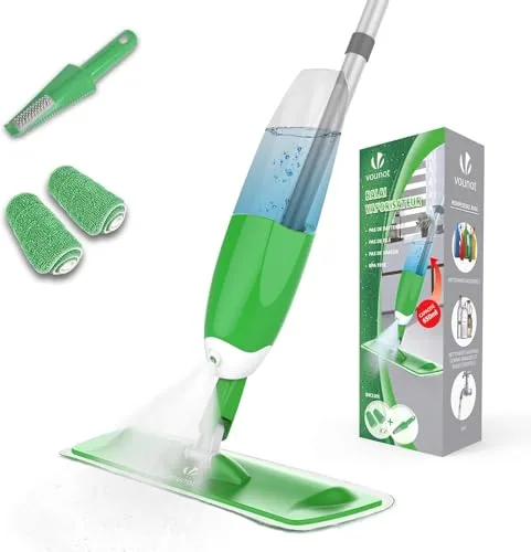 VOUNOT® Mopa Spray, Mopa con Pulverizador, Fregona con Vaporizador, con 2 Almohadilla de Microfibra y 1 Rasqueta de Ducha, 650ml, Verde